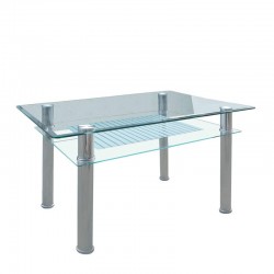 Τραπέζι ArteLibre BLANC Διάφανο/Χρώμιο Γυαλί/Μέταλλο 90x60x75cm