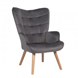Πολυθρόνα ArteLibre MARION Γκρι Βελούδο/Ξύλο 73x69x96cm