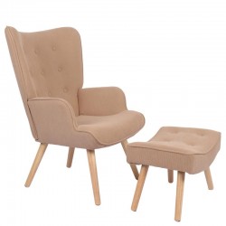 Πολυθρόνα Μπερζέρα Με Υποπόδιο ArteLibre ANIDORI Ανοιχτό Καφέ Ύφασμα/Ξύλο 73x69x96cm