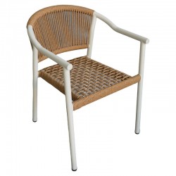 Πολυθρόνα Κήπου ArteLibre KINOSSA Λευκό/Φυσικό RATTAN Αλουμίνιο/Rattan 54x59x76cm