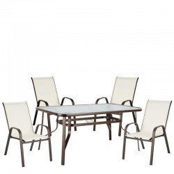Σετ Τραπεζαρία Κήπου ArteLibre SUN Κρεμ/Καφέ Μέταλλο/Textilene/Γυαλί Με 4 Πολυθρόνες 14990481