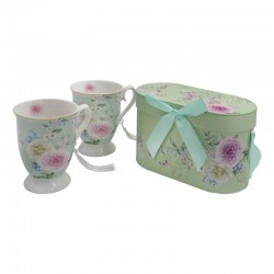 ΚΕΡΑΜΙΚΗ ΚΟΥΠΑ ΣΕΤ 2 ΤΕΜ ΣΕ ΚΟΥΤΙ Fylliana FL3818 FLORAL ΠΡΑΣΙΝΟ 12x11εκ