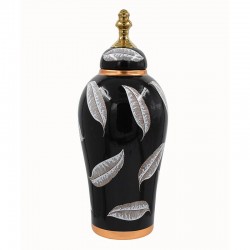 ΚΕΡΑΜΙΚΟ ΒΑΖΟ Fylliana FL7009 ΜΑΥΡΟ-ΛΕΥΚΟ-ΧΡΥΣΟ ΧΡΩΜΑ 17x41εκ