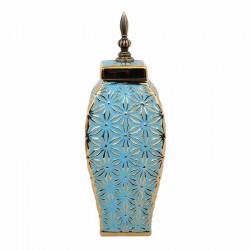 ΚΕΡΑΜΙΚΟ ΒΑΖΟ Fylliana ΣΙΕΛ-ΧΡΥΣΟ 14x14x39εκ