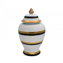 ΚΕΡΑΜΙΚΟ ΒΑΖΟ ΜΕ ΚΑΠΑΚΙ ΡΙΓΕ Fylliana FL2011 ΧΡΥΣΟ-ΜΑΥΡΟ-ΛΕΥΚΟ ΧΡΩΜΑ 22x38εκ