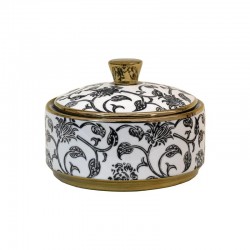 ΚΕΡΑΜΙΚΟ ΔΟΧΕΙΟ ΜΕ ΚΑΠΑΚΙ Fylliana FL22960 ΜΑΥΡΟ-ΛΕΥΚΟ-ΧΡΥΣΟ ΧΡΩΜΑ 15x11εκ