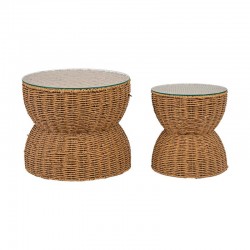 ΣΕΤ 2 ΨΑΘΙΝΑ ΤΡΑΠΕΖΑΚΙΑ Fylliana FL004 ΚΑΦΕ-ΜΠΕΖ ΧΡΩΜΑ 50x50x42εκ 35x35x37εκ