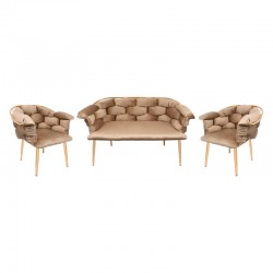 ΣΕΤ ΣΑΛΟΝΙ 3 ΤΕΜΑΧΙΩΝ Fylliana Baloon ΜΕ ΜΕΤΑΛΛΙΚΟ ΣΚΕΛΕΤΟ ΚΑΙ ΜΠΕΖ ΧΡΩΜΑ ΥΦΑΣΜΑΤΟΣ