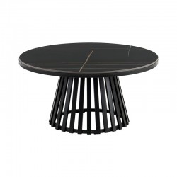 ΣΤΡΟΓΓΥΛΟ ΤΡΑΠΕΖΑΚΙ ΣΑΛΟΝΙΟΥ Fylliana FL03 ΜΕ ΚΕΡΑΜΙΚΗ ΕΠΙΦΑΝΕΙΑ ΚΑΙ ΜΕΤΑΛΛΙΚΗ ΒΑΣΗ ΣΕ ΜΑΥΡΟ ΜΑΤ ΧΡΩΜΑ 90x45εκ