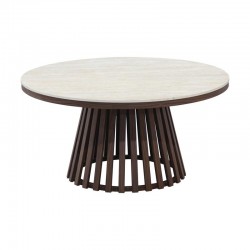 ΣΤΡΟΓΓΥΛΟ ΤΡΑΠΕΖΑΚΙ ΣΑΛΟΝΙΟΥ Fylliana FL03 ΜΕ ΜΠΕΖ ΚΕΡΑΜΙΚΗ ΕΠΙΦΑΝΕΙΑ ΚΑΙ ΜΕΤΑΛΛΙΚΗ ΒΑΣΗ ΣΕ ΚΑΦΕ ΧΡΩΜΑ 90x45εκ