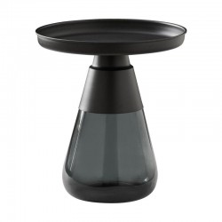 ΣΤΡΟΓΓΥΛΟ ΤΡΑΠΕΖΑΚΙ ΣΑΛΟΝΙΟΥ Fylliana FL828 ΜΕΤΑΛΛΙΚΟ ΜΕ ΓΥΑΛΙ ΜΑΥΡΟ-ΓΚΡΙ ΧΡΩΜΑ 50x52εκ