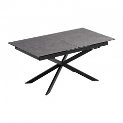 ΤΡΑΠΕΖΙ ΤΡΑΠΕΖΑΡΙΑΣ ΑΝΟΙΓΟΜΕΝΟ Fylliana FL017 ΜΕ ΓΚΡΙ ΚΕΡΑΜΙΚΗ ΕΠΙΦΑΝΕΙΑ ΚΑΙ ΜΑΥΡΑ ΜΕΤΑΛΛΙΚΑ ΠΟΔΙΑ 160(+50)x90x76εκ