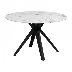 ΤΡΑΠΕΖΙ ΤΡΑΠΕΖΑΡΙΑΣ ΣΤΡΟΓΓΥΛΟ Fylliana FL102 MARBLE ΜΕ ΜΑΥΡΑ ΜΕΤΑΛΛΙΚΑ ΠΟΔΙΑ 120x75εκ